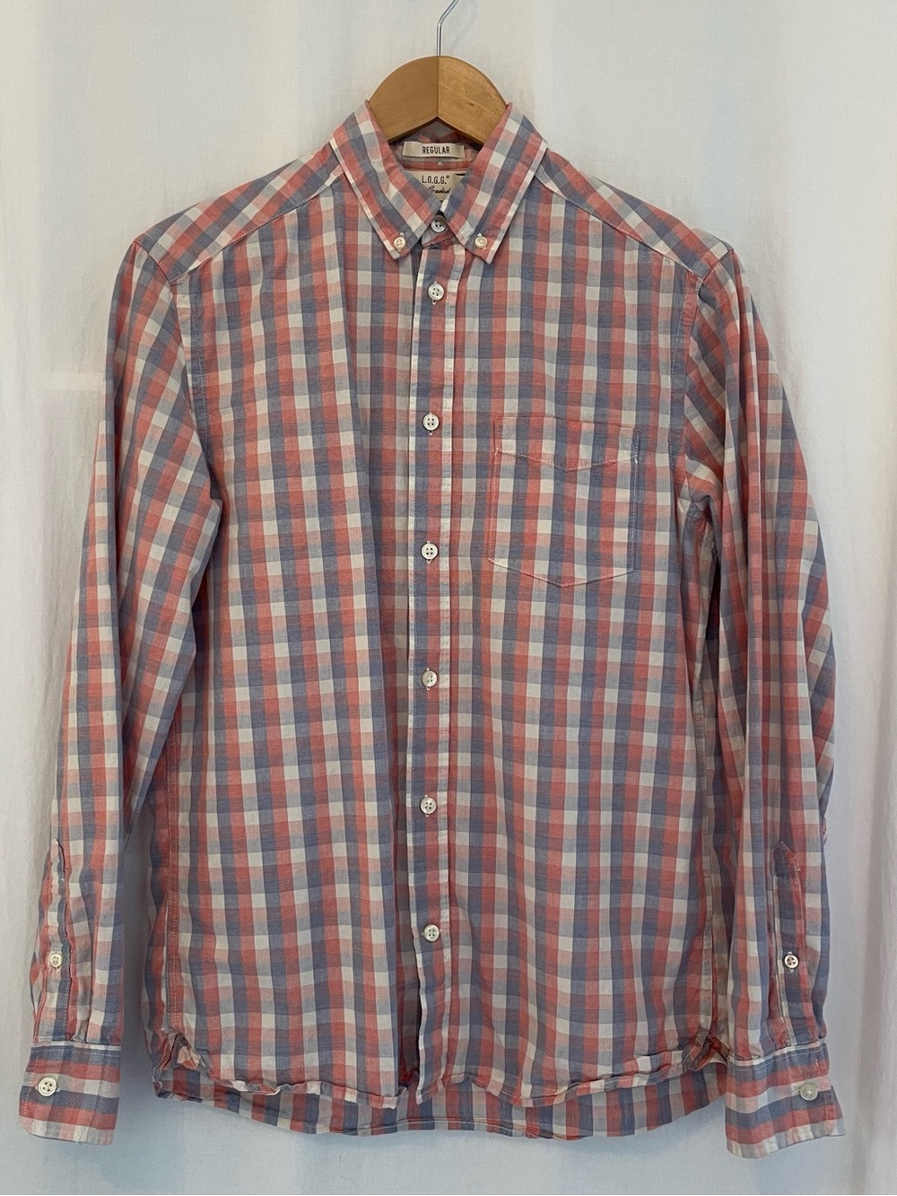H&M Light Blue, Red, White Plaid Button-Down Shirt